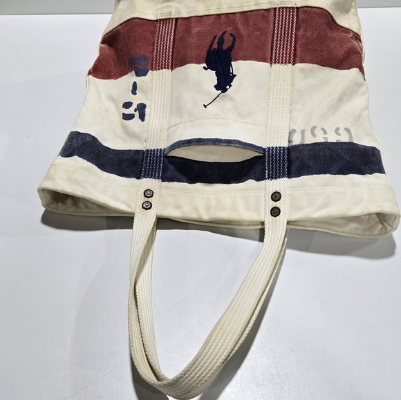 Vtg Polo Ralph Lauren Big Pony Heavy Canvas Tote Book Bag Rare Distressed Preppy - Picture 3 of 16
